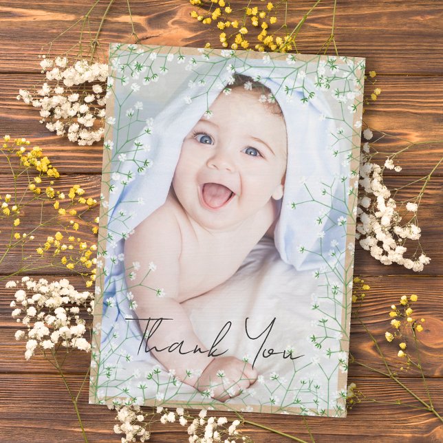 Carte De Remerciements Aquarelle Gypsophila Floral Boho mignonne Nouveau  (Créateur téléchargé)