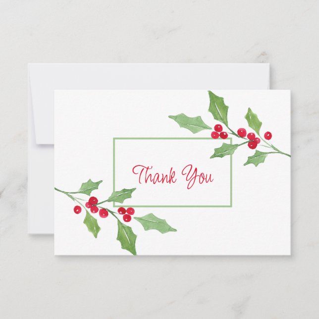 Carte De Remerciements Aquarelle Holly Sprig (Devant)