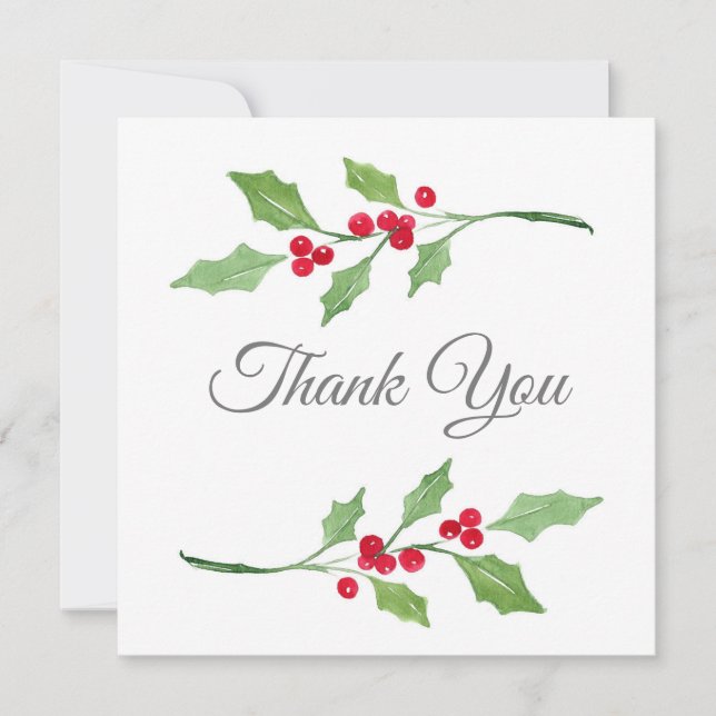 Carte De Remerciements Aquarelle Holly Sprigs (Devant)