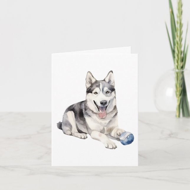 Carte De Remerciements Aquarelle Husky Chien (Devant)