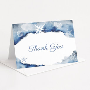 Carte De Remerciements Aquarelle Indigo Océan Douche Nautique Anniversair