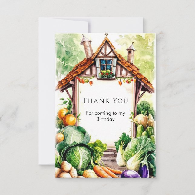 Carte De Remerciements Aquarelle Légumes Marché des Fermiers Anniversaire (Devant)