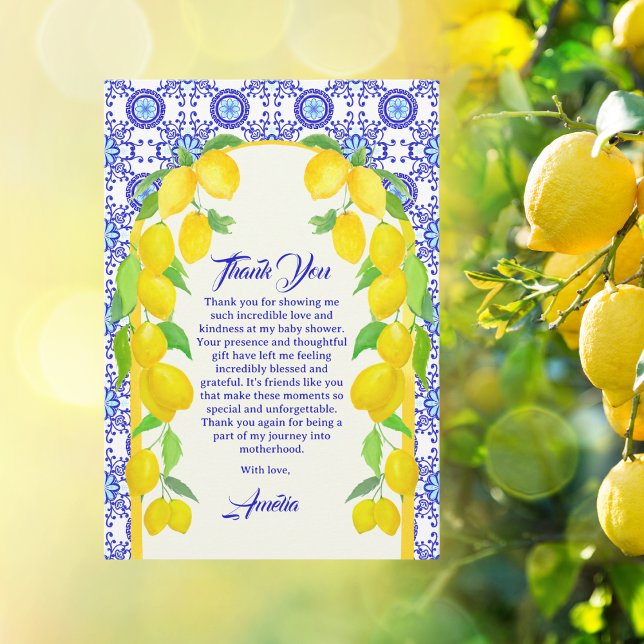 Carte De Remerciements Aquarelle Lemons Positano Amalfi Carreaux Design (Créateur téléchargé)