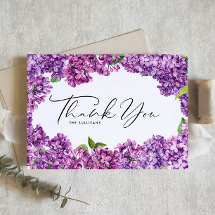 Carte De Remerciements Aquarelle Lilac Cadre Floral Mariage Botanique