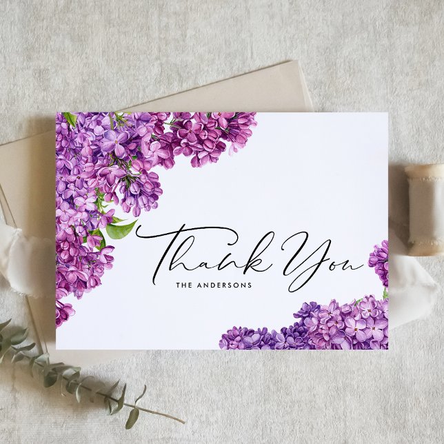 Carte De Remerciements Aquarelle Lilac Fleurs Mariage botanique (Créateur téléchargé)