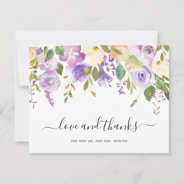 Carte De Remerciements Aquarelle Lilac Floral Mariage élégant (Devant)