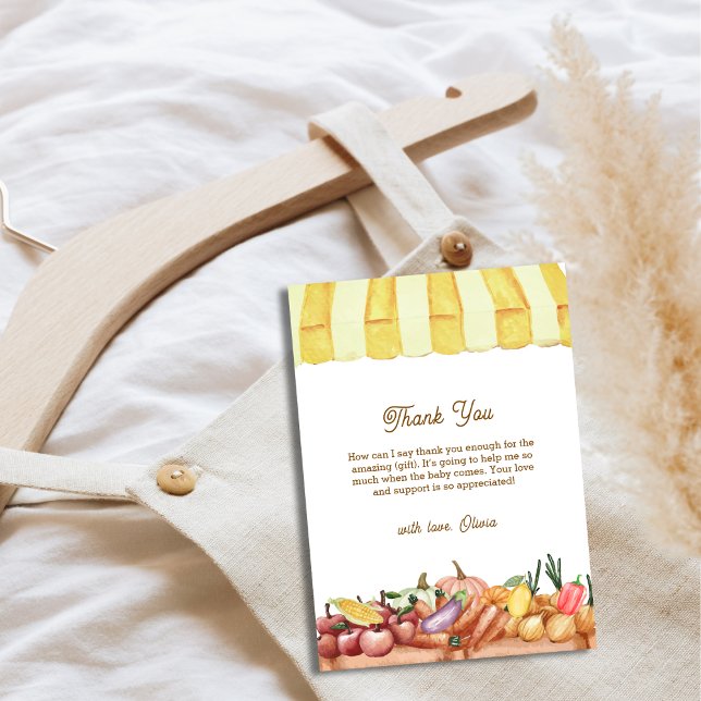 Carte De Remerciements Aquarelle locale Baby shower de fruits de légumes (Locally Grown Watercolor Veggie Fruits Baby Shower Thank You Card)