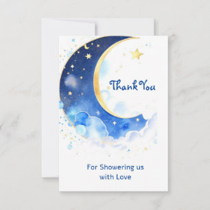 Carte De Remerciements Aquarelle Lune céleste et Baby shower des étoiles