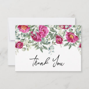 Carte De Remerciements Aquarelle Magenta Peonies Mariage de verdure