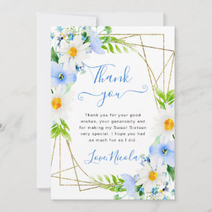 Carte De Remerciements Aquarelle Marguerites Fleurs Bleues Cadre Douze An