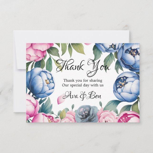 Carte De Remerciements Aquarelle Mariage Arch rose et bleu (Devant)