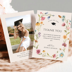 Carte De Remerciements Aquarelle Meadow Fleur sauvage Boho PHOTO Graduati