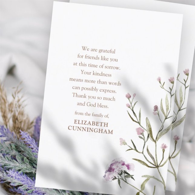 Carte De Remerciements Aquarelle Memorial Floral Botanical Modern Chic (Créateur téléchargé)