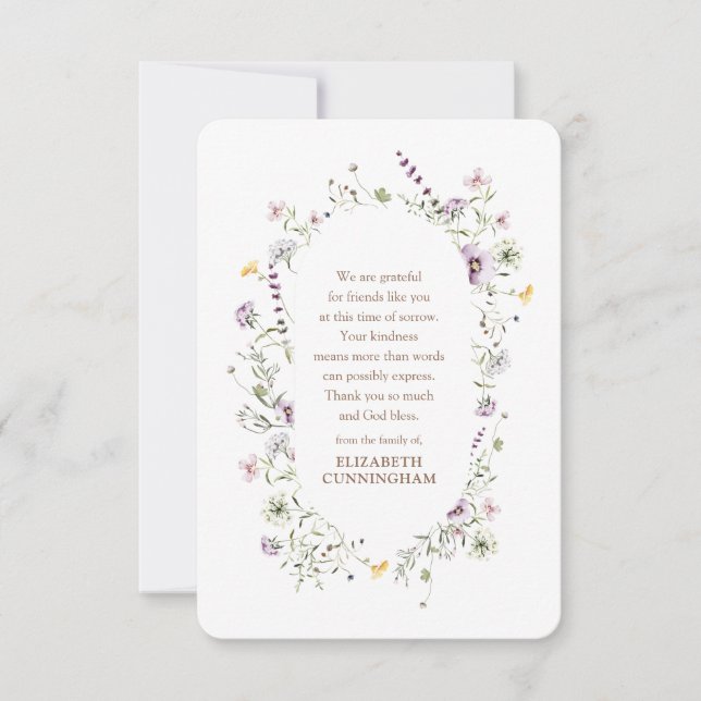 Carte De Remerciements Aquarelle Memorial Floral et Folithe Botaniques (Devant)