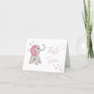 Carte De Remerciements Aquarelle mignonne bébé Eléphant Aquarelle rose