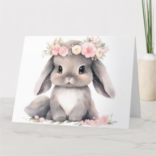 Carte De Remerciements Aquarelle mignonne Bébé Lapin de Pâques Filles gra