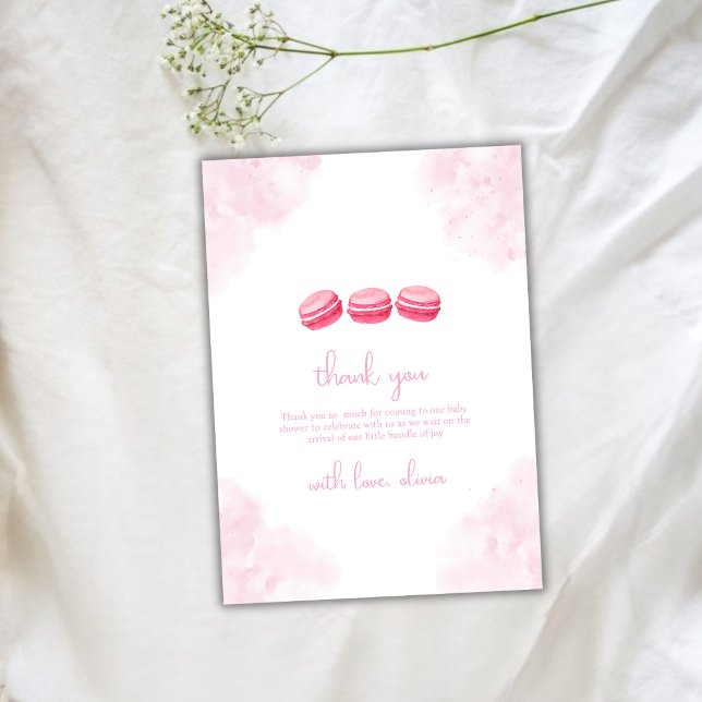 Carte De Remerciements Aquarelle mignonne Bonjour Bébé Baby shower Macaro (Cute Watercolor Bonjour Bébé Macaron Baby Shower Thank You Card)