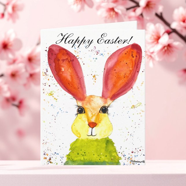 Carte De Remerciements Aquarelle mignonne lapin lapin lièvre Humour de Pâ (Créateur téléchargé)