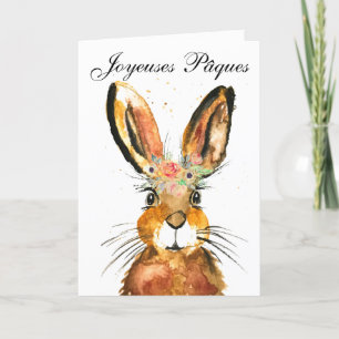 Carte De Remerciements Aquarelle mignonne Lapin Lapin Lièvre Pâques Flora