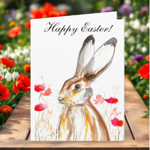 Carte De Remerciements Aquarelle mignonne Lapin Lapin Lièvre Pâques Flora