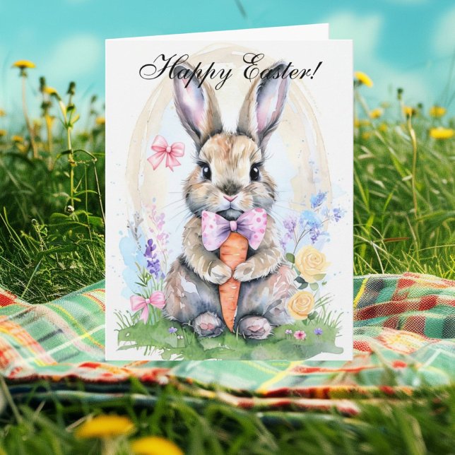 Carte De Remerciements Aquarelle mignonne Lapin Lapin Lièvre Pâques Flora (Créateur téléchargé)