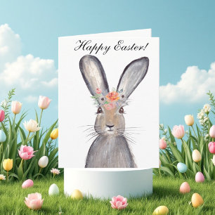 Carte De Remerciements Aquarelle mignonne Lapin Lapin Lièvre Pâques Flora