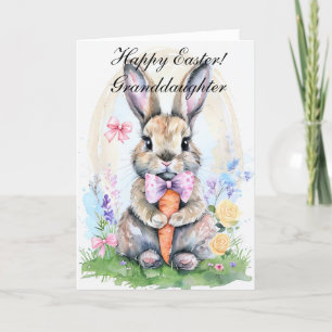 Carte De Remerciements Aquarelle mignonne Lapin Lapin Lièvre Pâques Flora