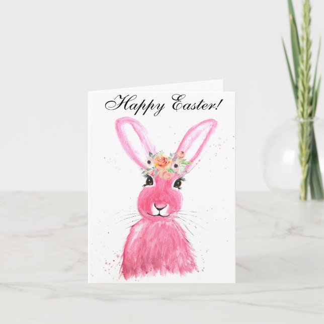 Carte De Remerciements Aquarelle mignonne Lapin Lapin Lièvre Pâques Flora (Devant)