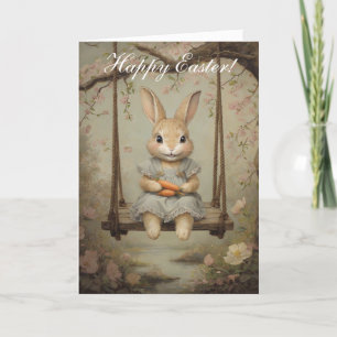 Carte De Remerciements Aquarelle mignonne Lapin Lapin Lièvre Pâques Flora