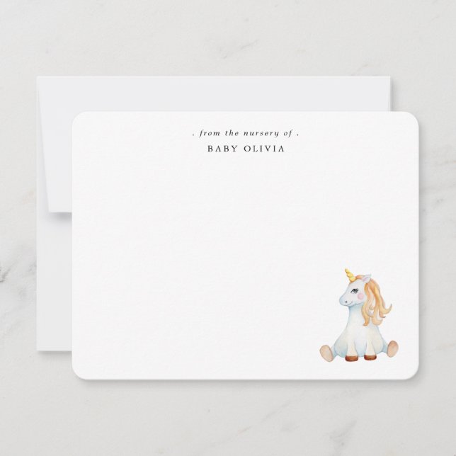 Carte De Remerciements Aquarelle mignonne Unicorn Baby girl (Devant)