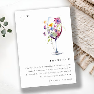 Carte De Remerciements Aquarelle minimale Floral Vin Mariage