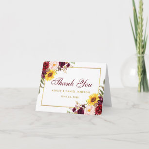 Carte De Remerciements Aquarelle Mixte Floral Mariage Gold Note