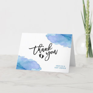 Carte De Remerciements Aquarelle moderne bleu garçon Oh Baby shower de ga