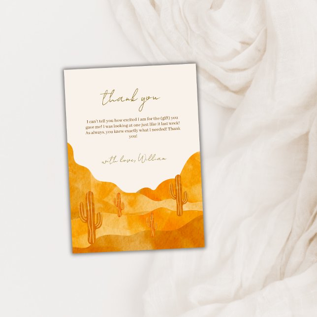 Carte De Remerciements Aquarelle moderne Boho Desert Cactus Baby shower (Modern Watercolor Boho Desert Cactus Baby Shower Thank You Card)