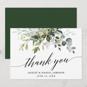 Carte De Remerciements Aquarelle moderne Mariage de calligraphie verte