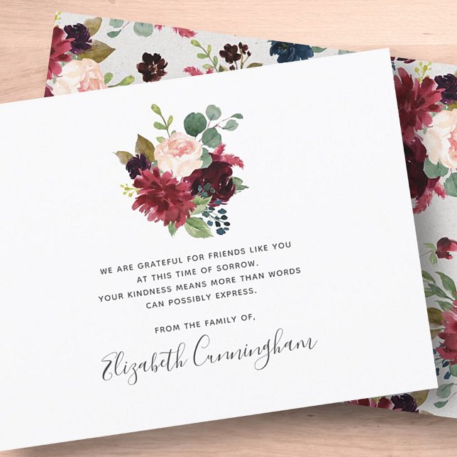 Carte De Remerciements Aquarelle moderne Memorial Floral Botanique (Créateur téléchargé)