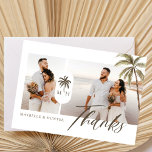Carte De Remerciements Aquarelle moderne Palm Tree Monogramme photo Maria<br><div class="desc">Merci à vos invités mariages avec notre carte de remerciements mariage moderne et minimaliste à deux photos. Le design comporte une mise en page en deux photos sur le devant avec "Thanks" affiché dans un script moderne. Conception moderne de monogramme de palmier d'arche pour customiser avec le monogramme du couple....</div>