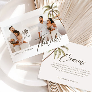 Carte De Remerciements Aquarelle moderne Palm Tree Monogramme photo Maria