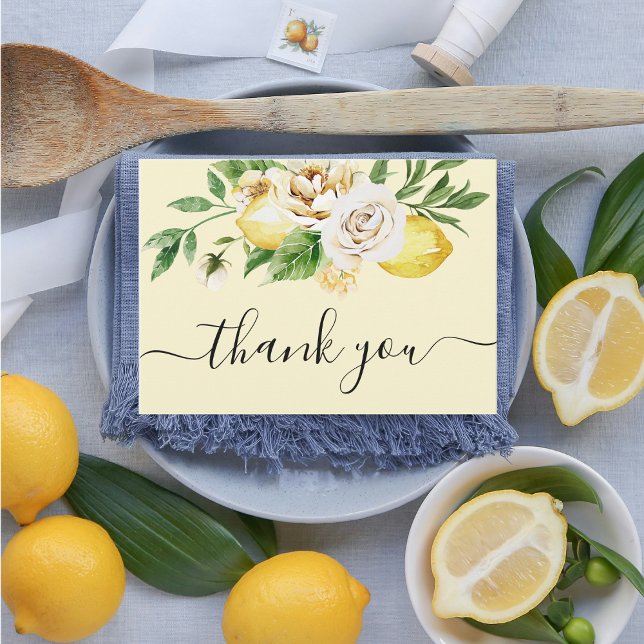 Carte De Remerciements Aquarelle moderne Pastel Lémons Jaunes & Feuilles  (Créateur téléchargé)