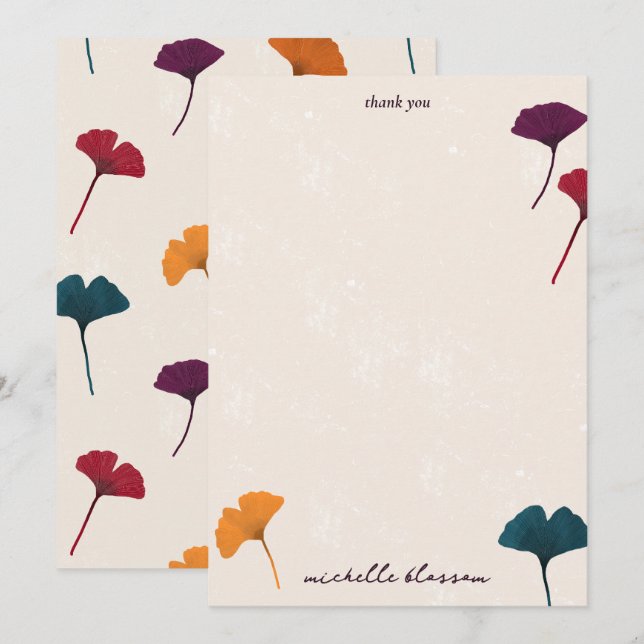 Carte De Remerciements Aquarelle Motif Ginkgo Leaf Automne Couleurs d'aut (Devant / Derrière)