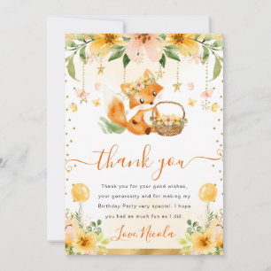 Carte De Remerciements Aquarelle Naissance Renardeau Floral Mignon