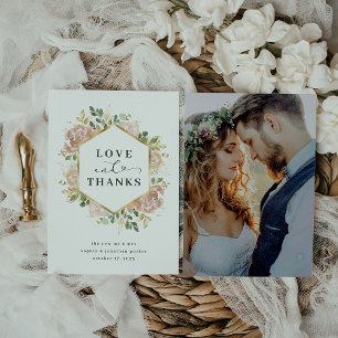 Carte De Remerciements Aquarelle neutre florale   Gold Love and Thanks