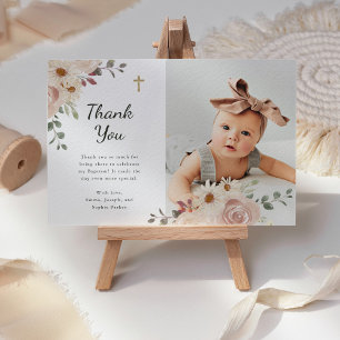 Carte De Remerciements Aquarelle neutre florale Photo du baptême