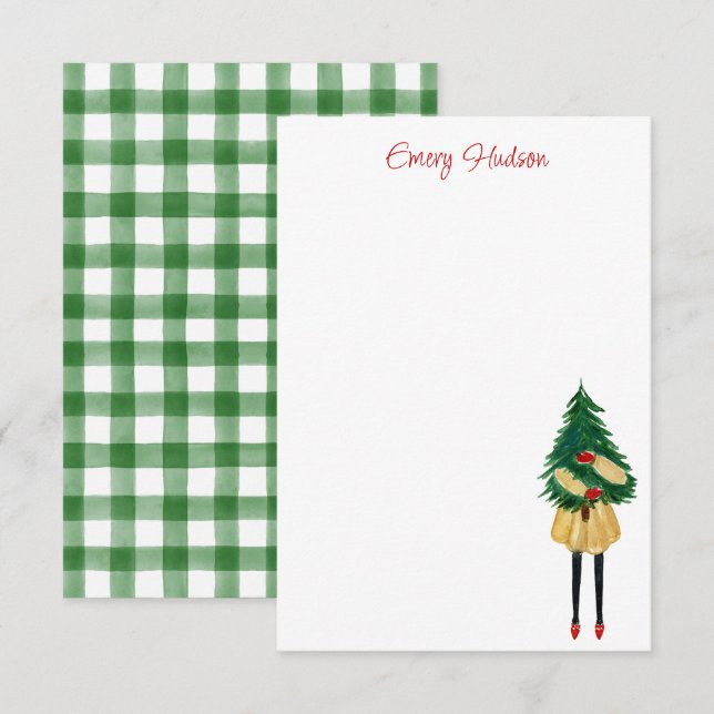 Carte De Remerciements Aquarelle Noël Fashion Girl Personnalisée (Devant / Derrière)