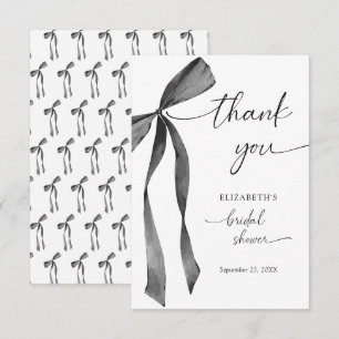 Carte De Remerciements Aquarelle Noir Coquette Nœud Papillon Enterrement