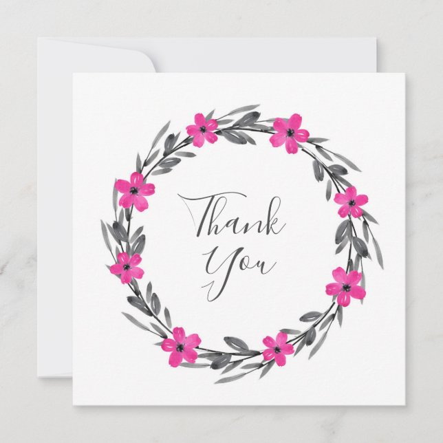 Carte De Remerciements Aquarelle noire gris rose chaud (Devant)