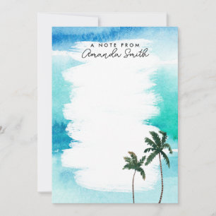 Carte De Remerciements Aquarelle Ocean Beach Palm Tree Note personnalisée