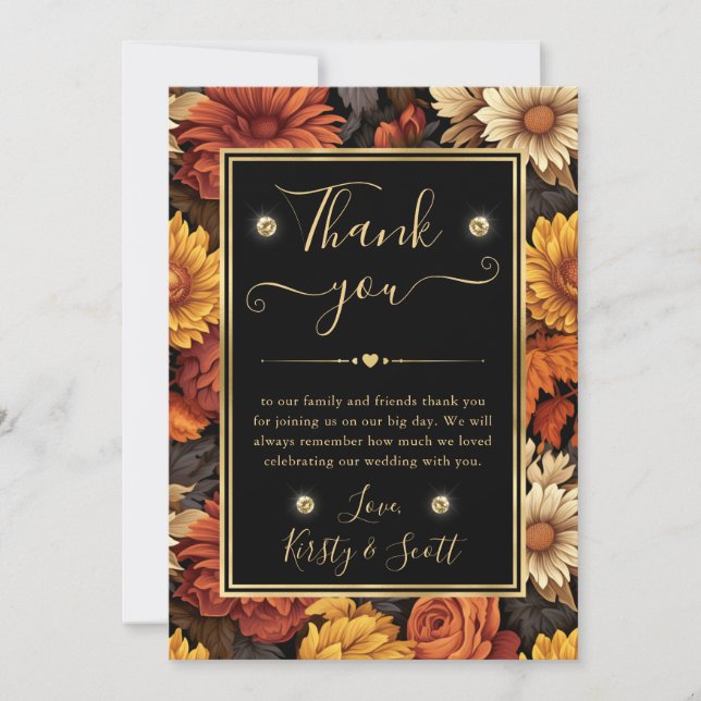 Carte De Remerciements Aquarelle orange Brown Feuilles de automne Mariage (Devant)