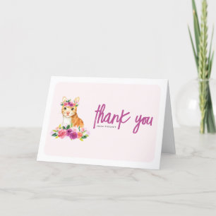 Carte De Remerciements Aquarelle Orange Chat et Purple Floral Anniversair