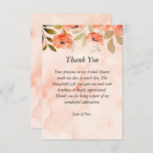 Carte De Remerciements Aquarelle Orange Fête des mariées Florale